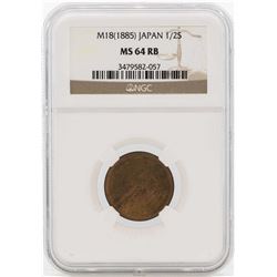 M18(1885) Japan 1/2 Sen Copper Coin NGC MS64RB