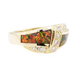 0.40 ctw Diamond Ring with Inlaid Synthetic Opal - 14KT Yellow Gold