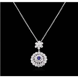 14KT White Gold 0.97 ctw Sapphire and Diamond Pendant with Chain