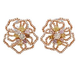 18k Three Tone Gold 4.31CTW Diamond, Pink Diamond and Multicolor Dia Earrings, (