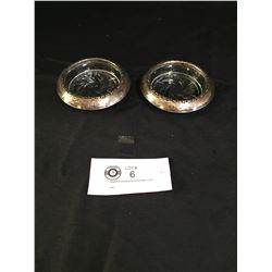 2 Vintage Glass Ashtrays With Sterling Silver Rims