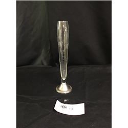 Sterling Silver Base Etched Glass Vase 9.5 H x 2.5 w