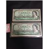 Image 2 : 2 1954 Bank oF Canada Replacement $1 Bank Notes in Sleeve