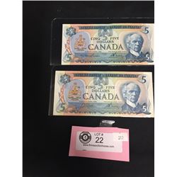 2 $5 Bank of Canada Bank Notes in Sleeves