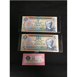 1972 and 1979 $5 Bank of Canada Notes in Sleeves