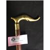 Image 2 : Vintage Hardwood Cane with Brass Elephant Trunk Handle with Brass Inlays. In Very Good Condition