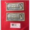 Image 1 : 2 1954 $5  Bank of Canada Banknotes in a Protective Sleeves
