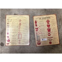 2 Kitchen Ware Tin Signs 12" x 15.5"