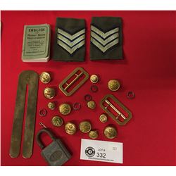 Vintage Military Lot. Buttons,Small Dictionary, Lock etc