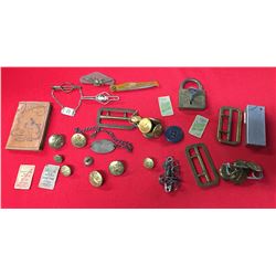 Vintage Military Lot. Buttons, Lock and Key, ID Bracelet Tokens, Address Book