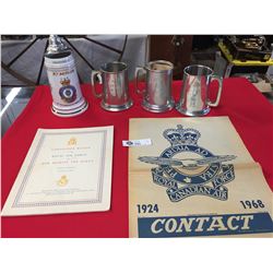 4 Royal Canadian Airforce Presentation Beer Steins Plus 2 Airforce Publications Beer Stein has a cra