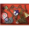 Image 2 : Vintage Lot of Skeleton Keys, Airline Pins, and Glass Viles of Watch Parts