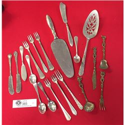 A Nice Collection of 20 pcs of Silver Plated Cutlery Forks, Knives, Spoons. Serving Pieces Plus Deco