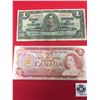 Image 2 : Lot of Old Canadian Currency. 1937$1, 1974 $2, 1954 $5 and 1986 $2 Notes