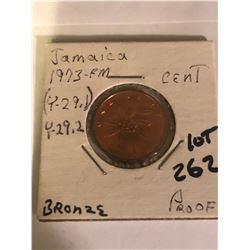 Rare 1973 FM PROOF Jamaica Cent Coin