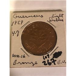 Beautiful Rare 1959 Guernsey 8 Doubles Large Coin BU High Grade