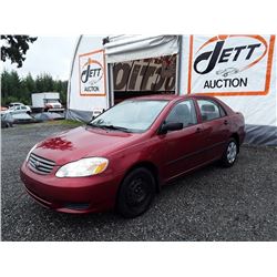 A12 --  2003 TOYOTA COROLLA CE , Red , 237351  KM's "NO RESERVE"