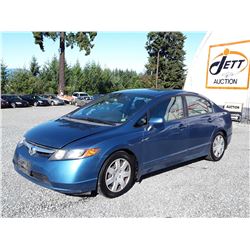 A1 --  2006 HONDA CIVIC LX , Blue , 186449  KM's "NO RESERVE"