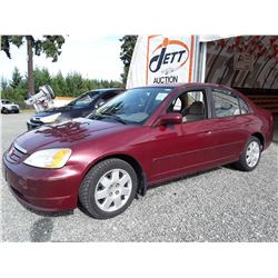 A6 --  2002 HONDA CIVIC LX , Red , 360623  KM's "NO RESERVE"