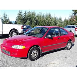 A12D --  1994 HONDA CIVIC , Red , 267130  KM's "NO RESERVE"