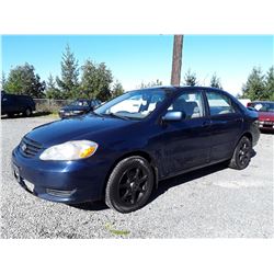 A11 --  2003 TOYOTA COROLLA LE , Blue , 299,999 KM'sODO Stopped "NO RESERVE"