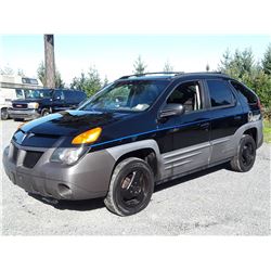 A9 --  2001 PONTIAC AZTEK , Black , 239117  KM's "NO  RESERVE"