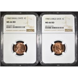 1960 SD & LD LINCOLN CENTS, NGC MS-66 RED