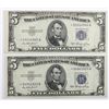 Image 1 : TWO 1953 $5.00 SILVER CERTIFICATES