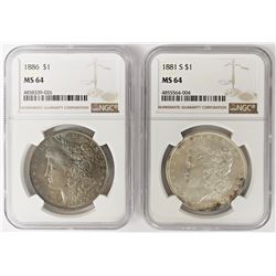 TWO NGC MS64 MORGAN DOLLARS: