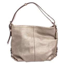 Coach Metallic Silver Pebbled Leather Shoulder Handbag