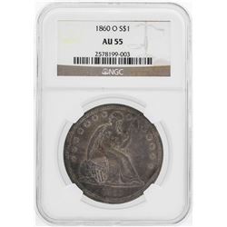 1860-O $1 Seated Liberty Dollar Coin NGC AU55