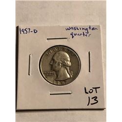 1957 D Washington Silver Quarter Nice Early US Coin