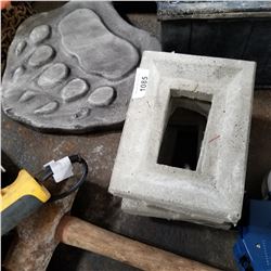 CONCRETE BEAR PAW PLAQUE AND CONCRETE CAPS