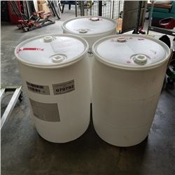 3 45 GALLON WHITE PLASTIC DRUMS