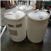 Image 1 : 3 45 GALLON WHITE PLASTIC DRUMS