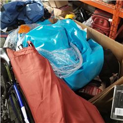 PALLET OF RETURNED INFLATEABLES, CAMP GEAR, UMBRELLA