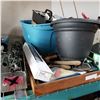 Image 1 : BLUE TOTE OF CUTTING DISCS AND BIN AND TRAY OF TOOLS