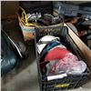 Image 1 : BIN OF HARD HATS, BOX OF CORDLESS DRILLS, AND EXTENSION CORD