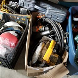 BOX OF TOOLS, DEWALT CIRCULAR SAW, RIGID CORDLESS DRILL