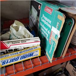 COLEMAN PROPANE CAMP STOVE AND LAWN DARTS
