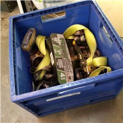 BLUE PLASTIC BIN OF STRAPS