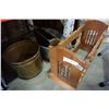 Image 1 : WOOD WINE RACK, GALVANIZED TUB, BRASS PLATTER, AND WOOD FIRE BOX