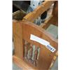 Image 2 : WOOD WINE RACK, GALVANIZED TUB, BRASS PLATTER, AND WOOD FIRE BOX