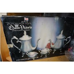 QUEEN VICTORIA SILVER PLATE TEA AND COFFEE SET W/ BOX