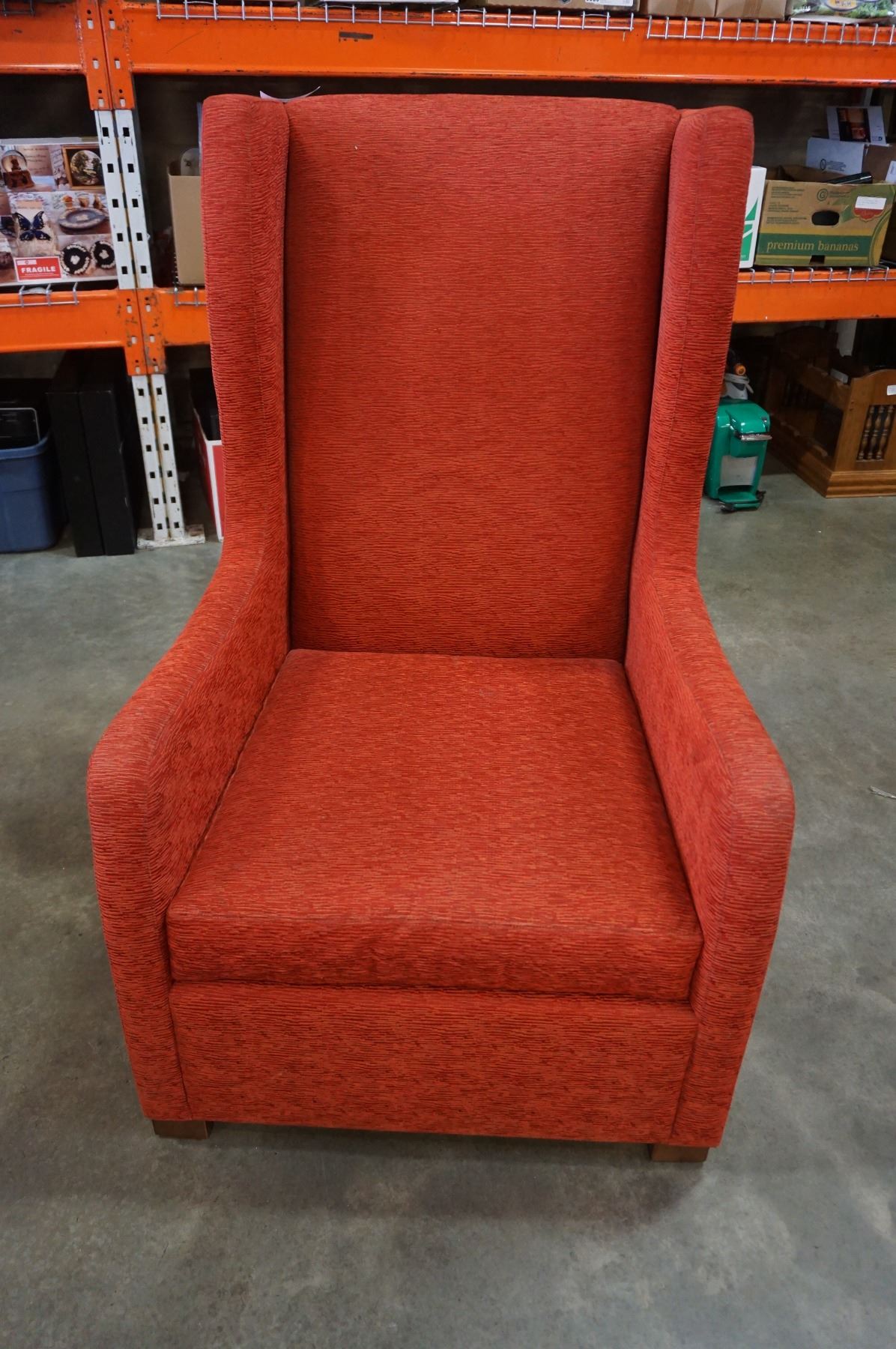 MODERN RED FABRIC TALL BACK ACCENT CHAIR - Big Valley Auction
