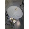 Image 2 : BRUSHED METAL TABLE LAMP W/ GLASS SHADE AND METAL RACKS