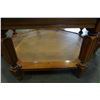 Image 2 : WOOD AND GLASS TOP OCTAGON COFFEE TABLE W/ RATTAN SHELF