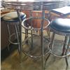 Image 3 : BLACK AND CHROME BAR HEIGHT TABLE WITH 2 BLACK LEATHER AND CHROME BAR STOOLS