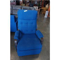 VINTAGE LAZY BOY, MCM UPHOLSTERED BLUE ROCKING RECLINER