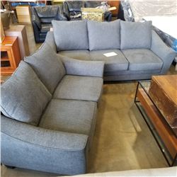 NEW CONTEMPORARY GREY FABRIC SOFA AND LOVESEAT, WITH REMOVABLE AND WASHABLE CUSHIONS, RETAIL $2499